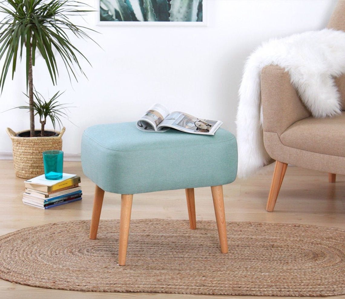 Trendy Wooden Legs Ottomans With Rectangle Shaped Pouf Ottoman With Wood Legs Mint Green (View 1 of 10)