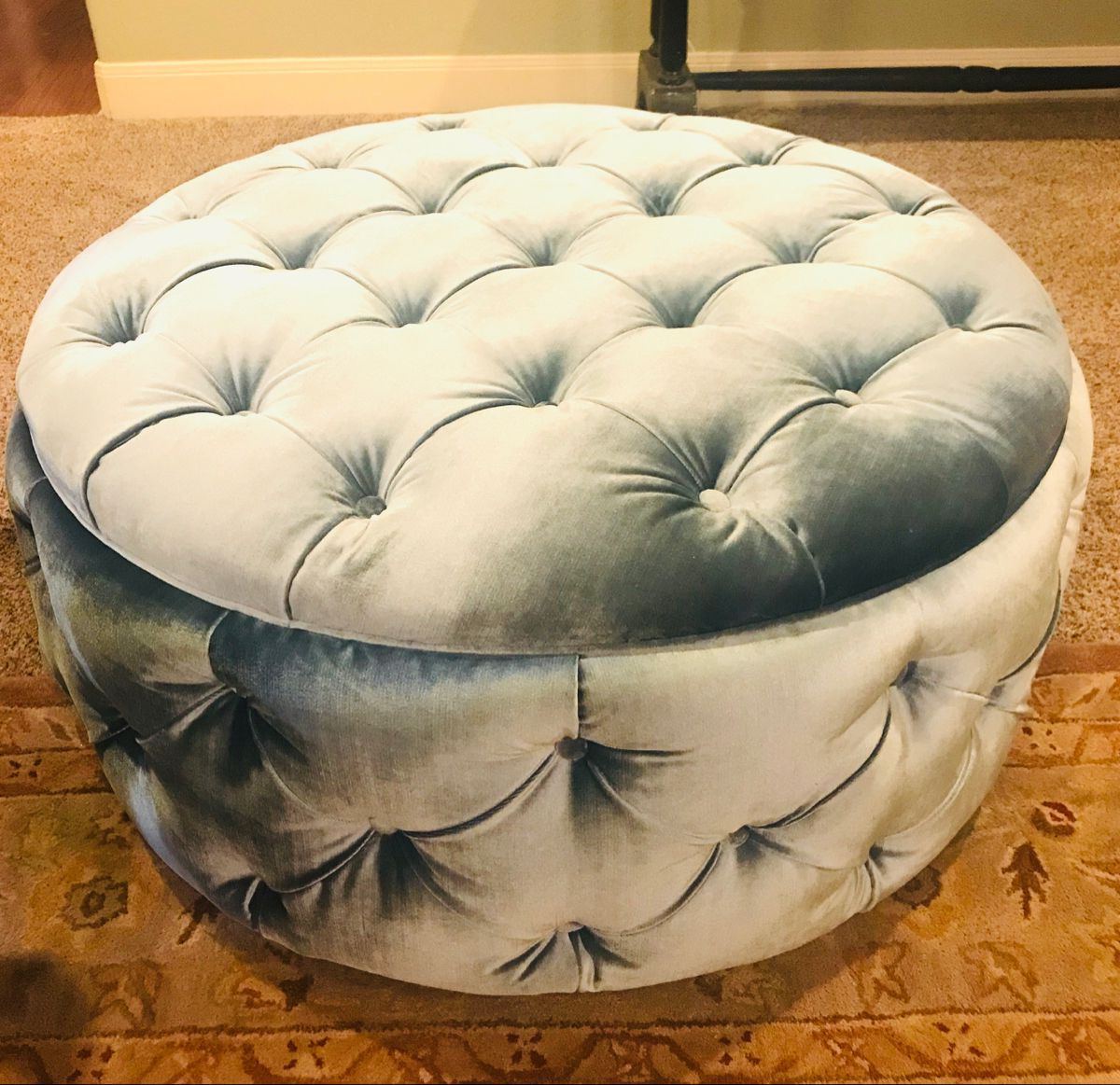 Tufted Ottoman, Tufted, Ottoman Intended For Light Blue Cylinder Pouf Ottomans (View 9 of 10)