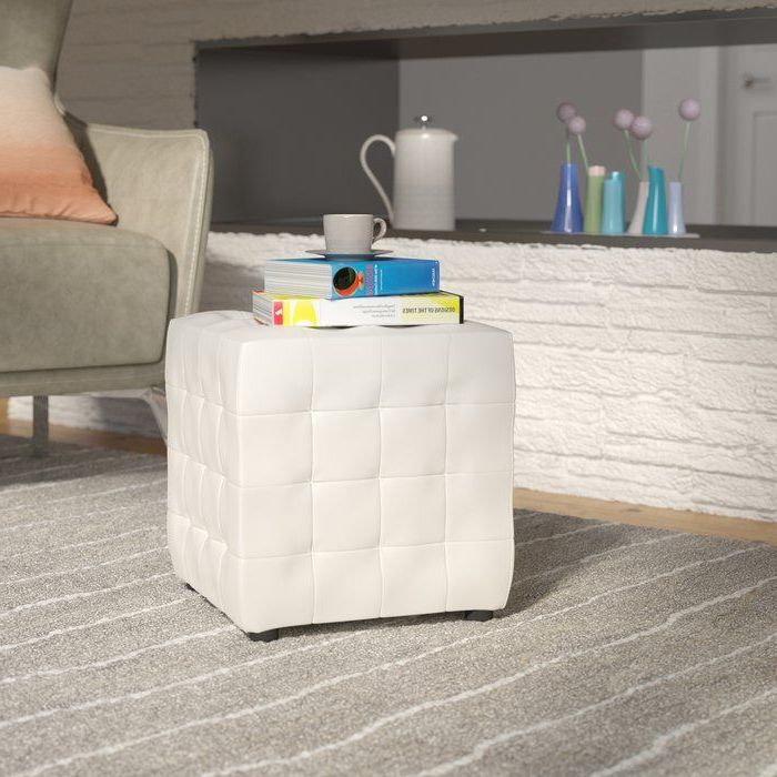 Tufted Ottoman, Tufted Storage Ottoman In Light Blue And Gray Solid Cube Pouf Ottomans (View 3 of 10)