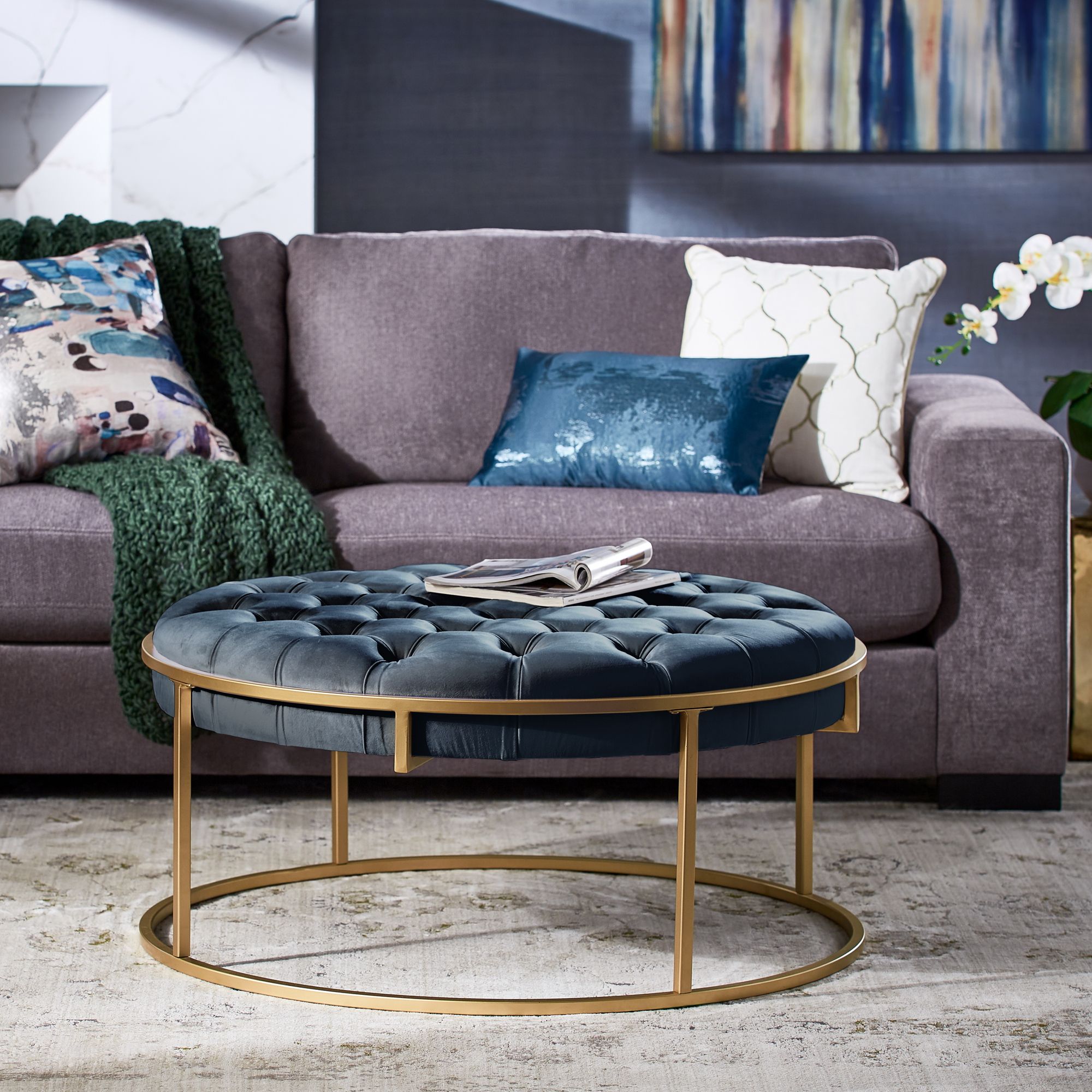 Tufted Ottomans Within 2018 Weston Home Oddie Gold Finish Velvet Button Tufted Round Cocktail (View 8 of 10)