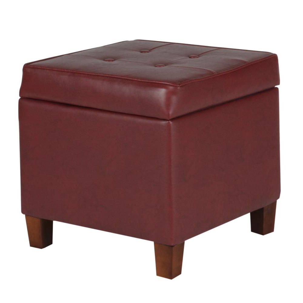 Tufted Square Dark Red Leatherette Storage Ottoman (View 4 of 10)