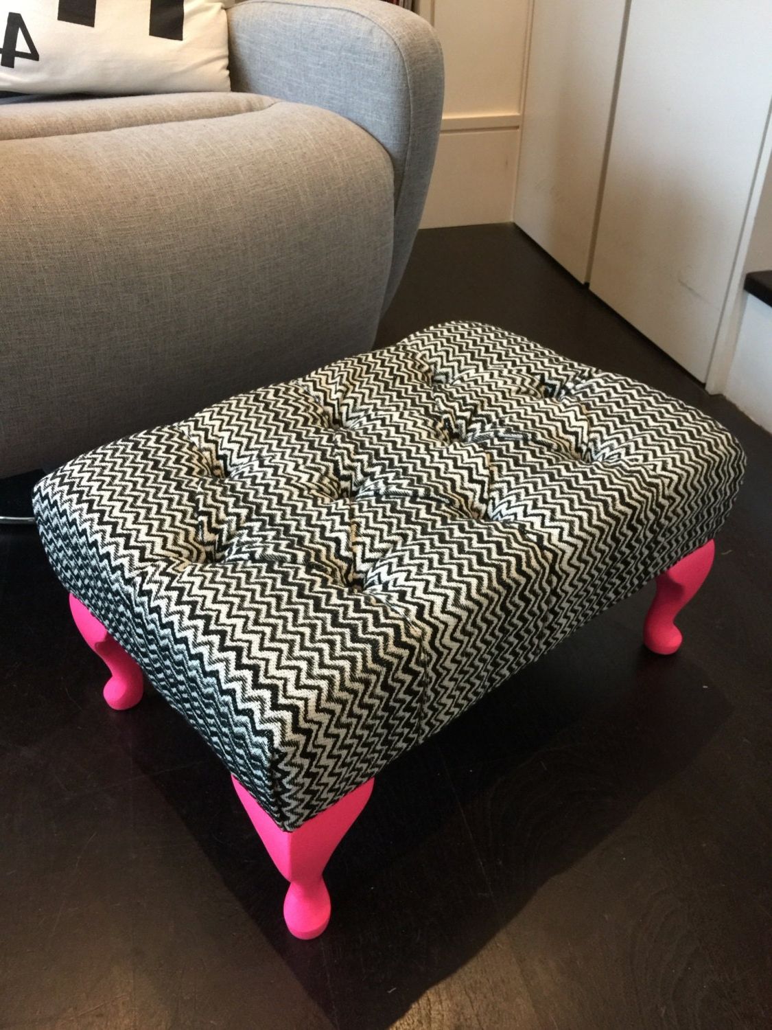 Upholstered Footstool, Pink Fabric (View 1 of 10)
