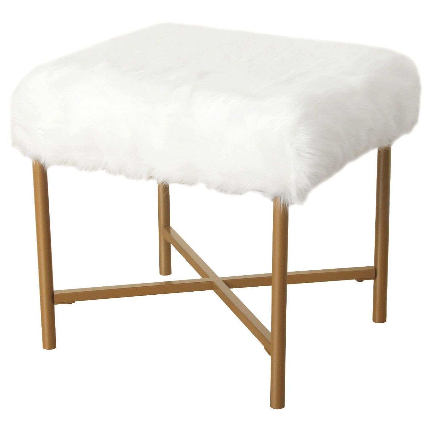 Upholstered Stool, Homepop Pertaining To Most Recent White Faux Fur Round Ottomans (View 1 of 10)