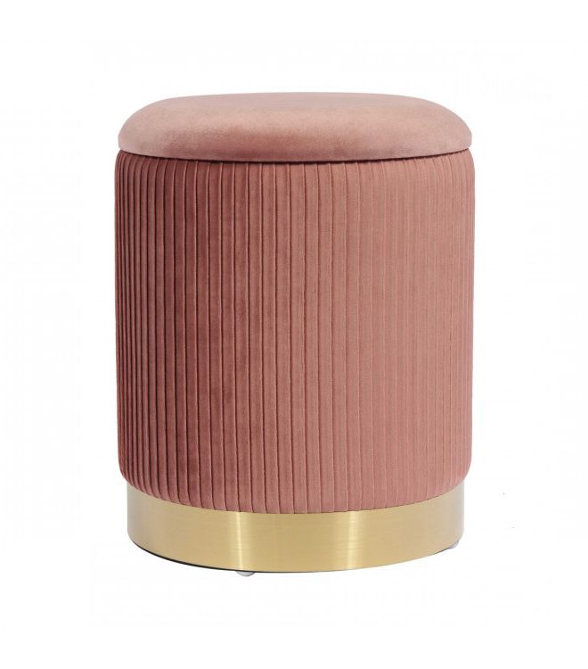 Velvet Pleated Square Ottomans In Most Recent Blush Pink Velvet Pleated Ribbed Round Storage Footstool Ottoman Gold Base (View 5 of 10)