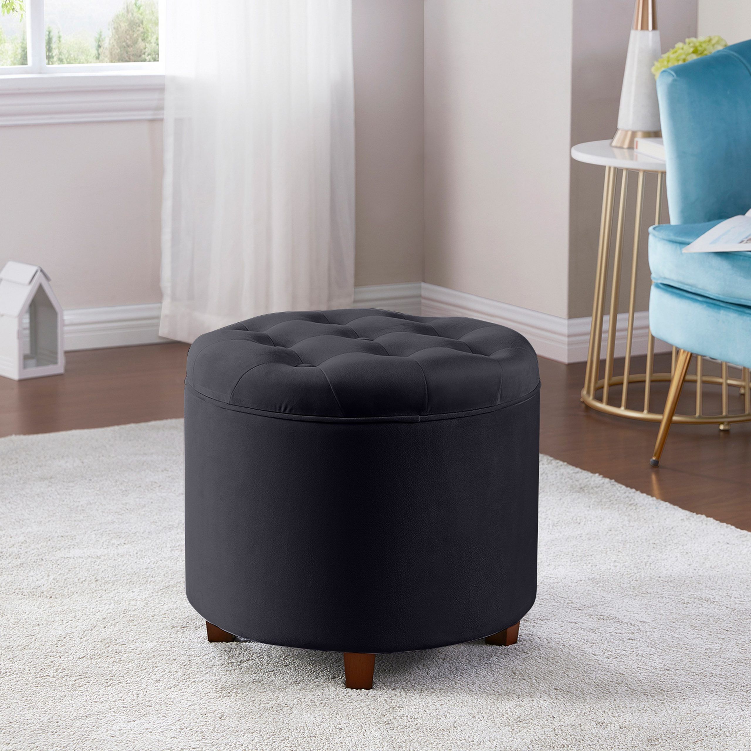 Velvet Ribbed Fabric Round Storage Ottomans For Famous Donovan Round Tufted Velvet Storage Ottoman Foot Rest Stool/seat With (View 10 of 10)