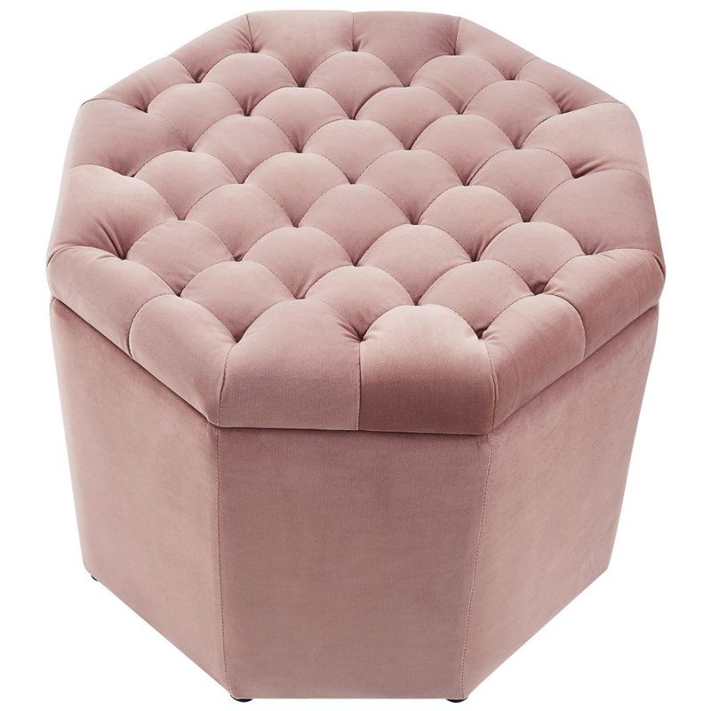 Velvet Tufted Storage Ottomans In Widely Used Posh Living Adrian Button Tufted Velvet Storage Ottoman In Blush Pink (View 9 of 10)