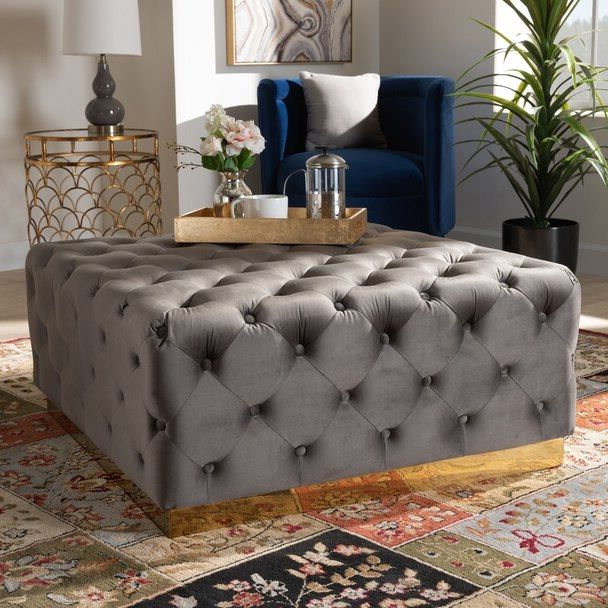 Verene Glam And Luxe Grey Velvet Fabric Cocktail Ottoman (View 4 of 10)