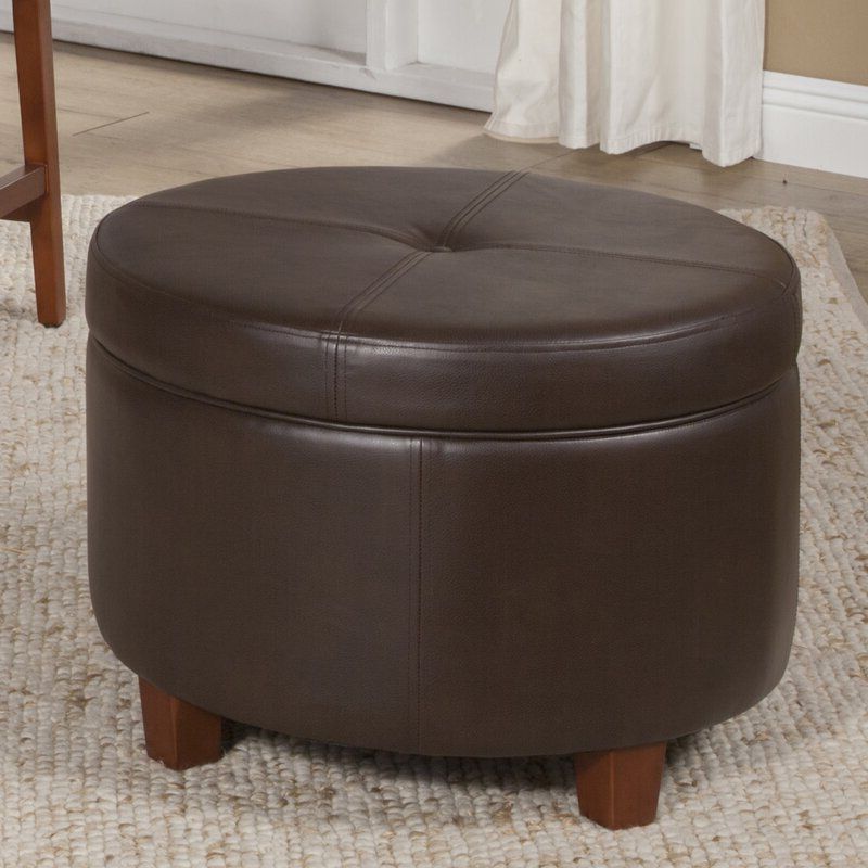 Viv + Rae Salvatore 24" Wide Faux Leather Round Storage Ottoman Intended For Popular Round Gray Faux Leather Ottomans With Pull Tab (View 1 of 10)