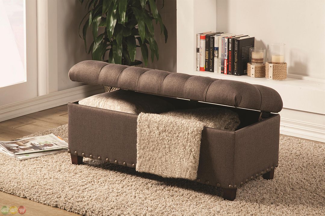 Warm Brown Tone Fabric Ottoman Tufted Storage Bench Throughout Trendy Charcoal Fabric Tufted Storage Ottomans (View 10 of 10)