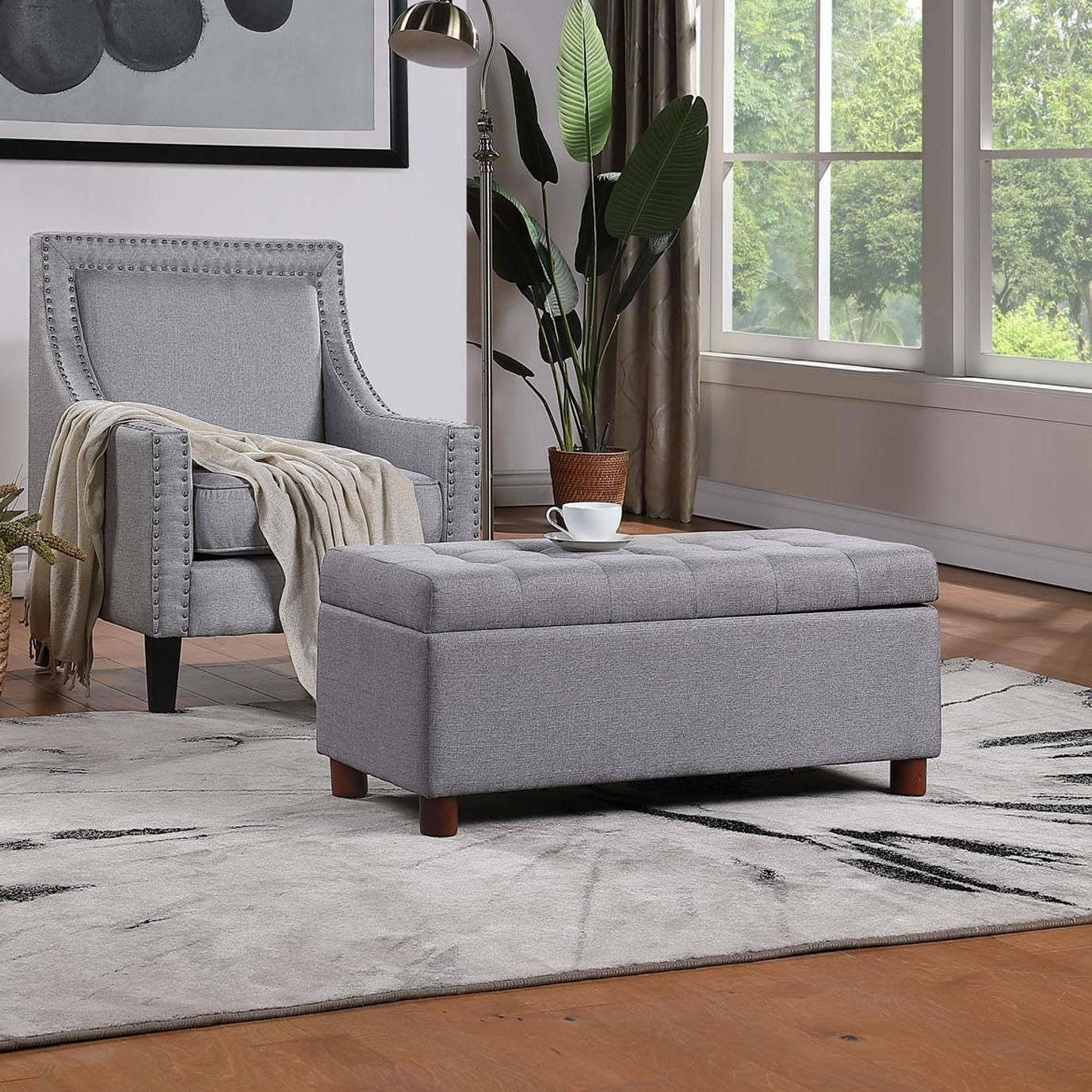 Well Known 39'' Rectangular Storage Bench Tufted Linen Fabric Ottom Intended For Gray Fabric Tufted Oval Ottomans (View 5 of 10)