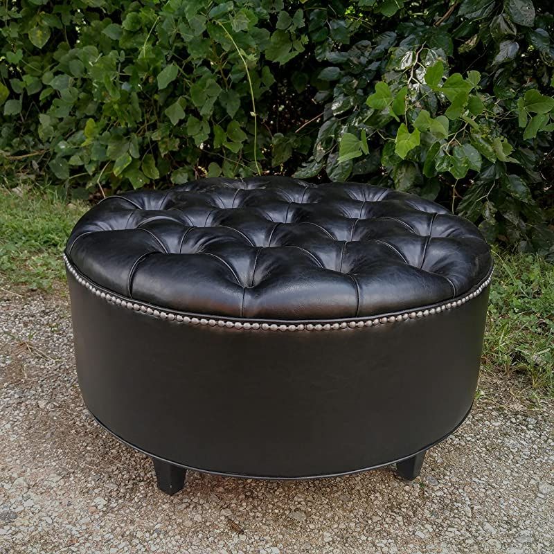 Well Known Amazon: 30" Black Vegan Leather, Tufted Coffee Table Ottoman: Handmade Pertaining To Black Leather Ottomans (View 8 of 10)