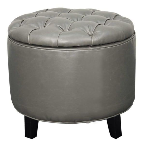 Well Known Avery Tufted Bonded Leather Round Storage Ottoman – Overstock – 16105386 Regarding Brown Faux Leather Tufted Round Wood Ottomans (View 1 of 10)