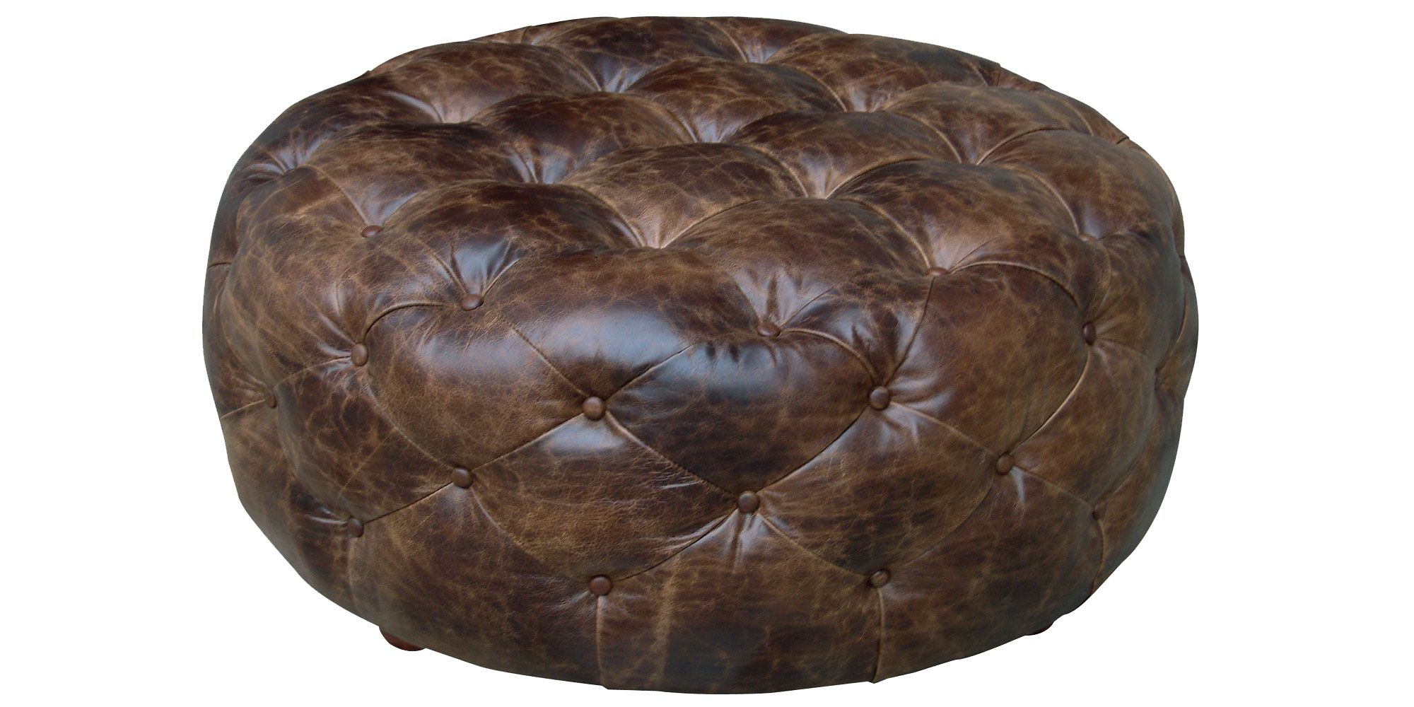 Well Known Brown Faux Leather Tufted Round Wood Ottomans For Round Tufted Ottoman Bench (View 2 of 10)