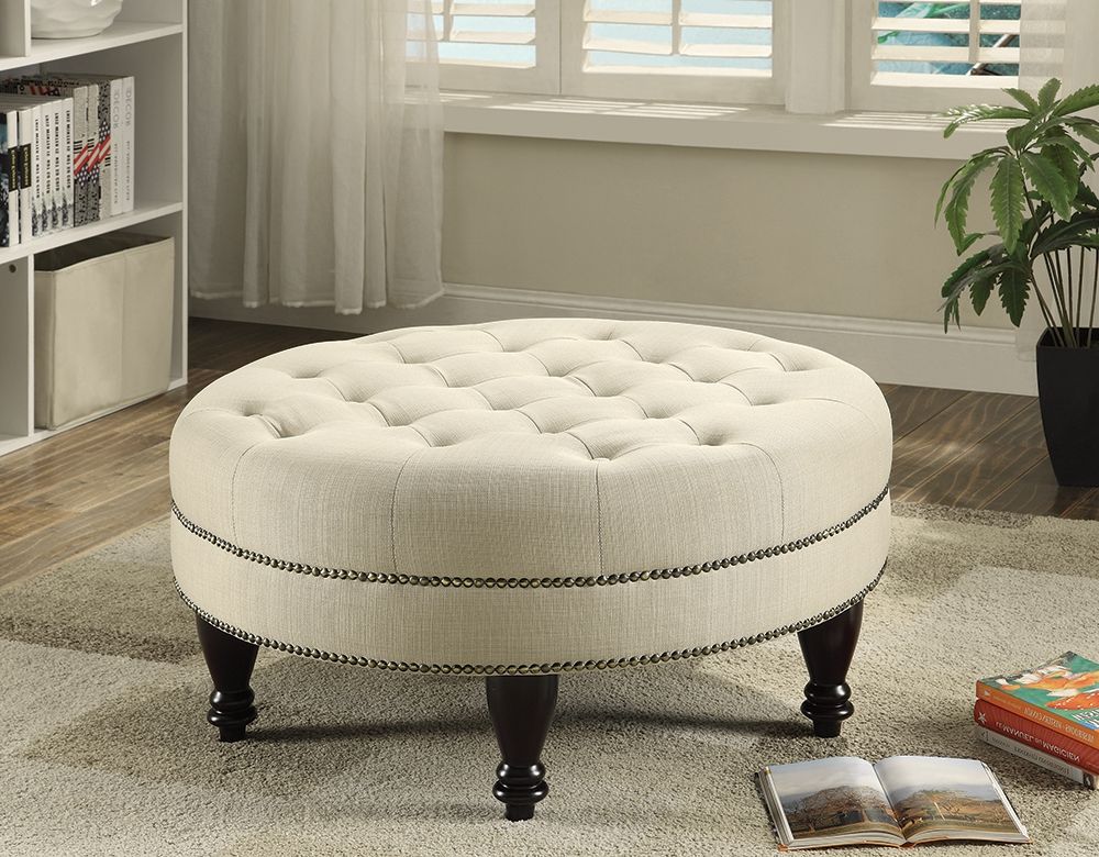 Well Known Cream Color Linen Tufted Ottoman With Castercoaster 500018 With Regard To Tuxedo Ottomans (View 5 of 10)
