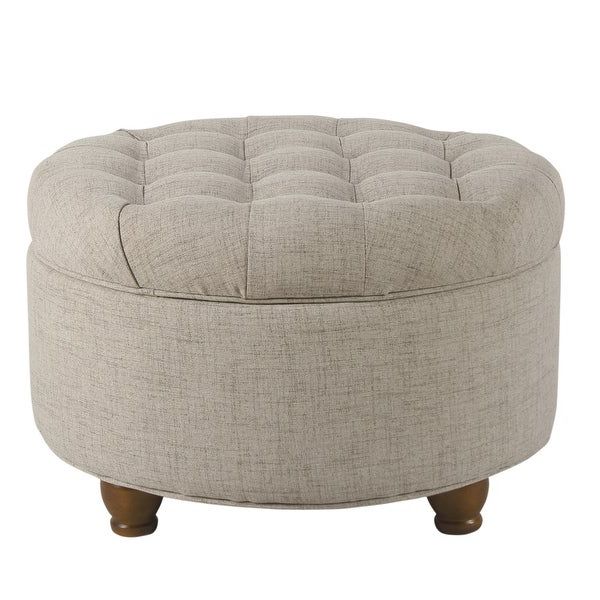 Well Known Cream Fabric Tufted Round Storage Ottomans Within Shop Fabric Upholstered Wooden Ottoman With Tufted Lift Off Lid Storage (View 5 of 10)