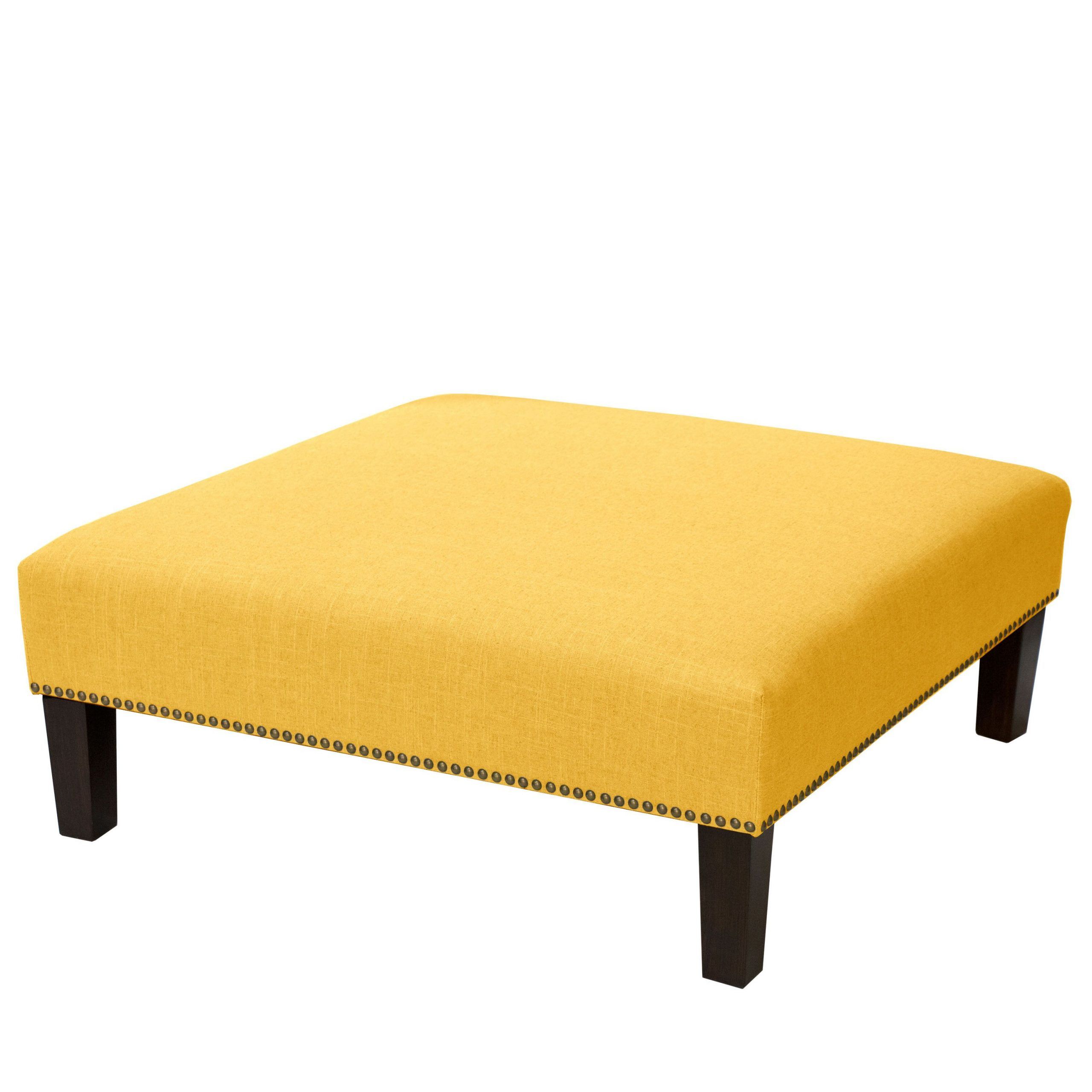Well Known French Linen Black Square Ottomans With Skyline Furniture Linen French Yellow Nail Button Cocktail Ottoman (View 4 of 10)