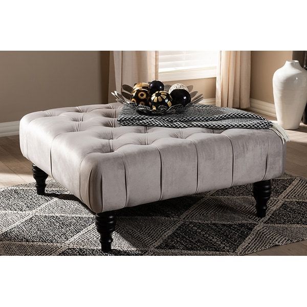 Well Known Jeremiah Transitional Grey Velvet Fabric Tufted Cocktail Ottoman – On With Regard To Gold Chevron Velvet Fabric Ottomans (View 5 of 10)