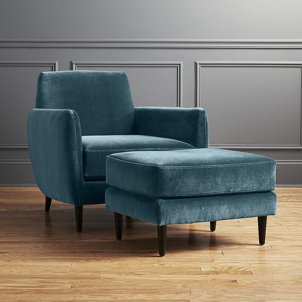 Well Known Light Blue Armchair And Ottoman – Noble House Beihoffer Petite Tufted Intended For Light Gray Velvet Fabric Accent Ottomans (View 5 of 10)