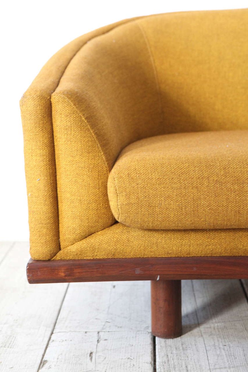 Well Known Mid Century Curved Back Sofa In Mustard Yellow Fabric At 1stdibs Intended For Mustard Yellow Modern Ottomans (View 3 of 10)