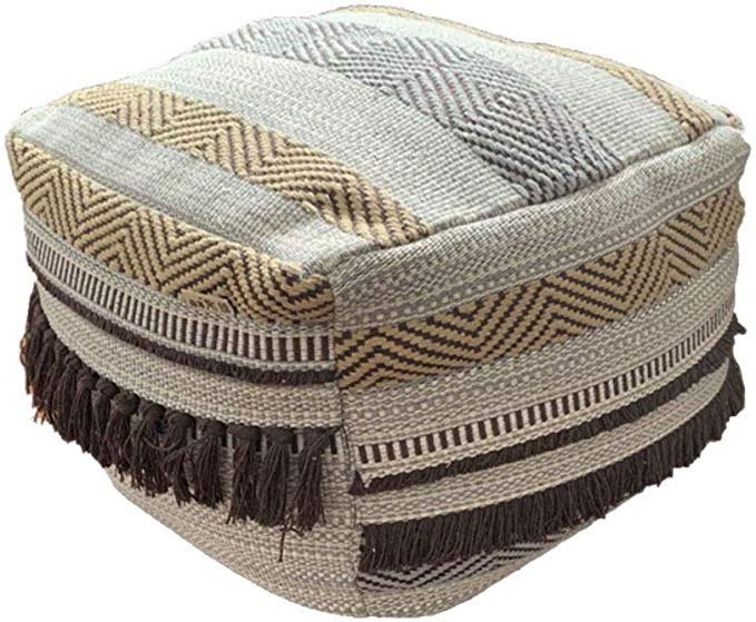 Well Known Navy Cotton Woven Pouf Ottomans Within Riseon Boho Hand Woven Contemporary Cotton Linen Fabric Pouf Cover (View 6 of 10)