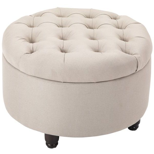 Well Known Neutral Beige Linen Pouf Ottomans Within Homcom Round Linen Fabric Storage Ottoman Footstool With Removable Lid (View 3 of 10)