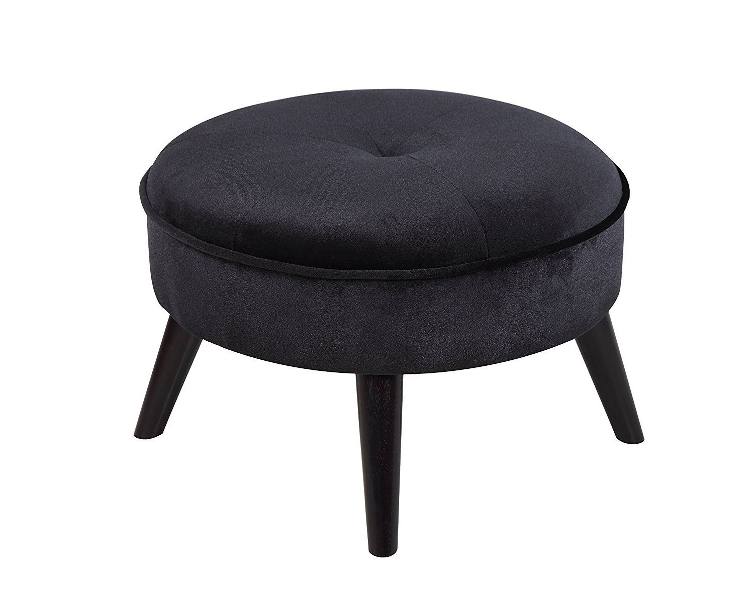 Well Known Round Black Tasseled Ottomans For Black Small Footstool Round Footrest Ottoman In Velvet Upholstery Dark (View 9 of 10)