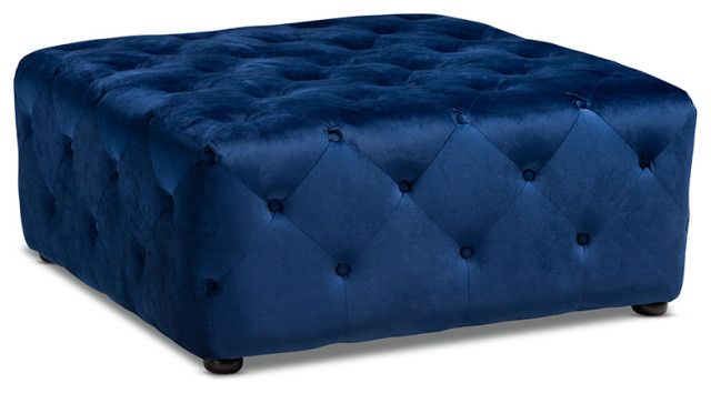 Well Known Royal Blue Tufted Cocktail Ottomans Throughout Calvetti Royal Blue Velvet Fabric Upholstered Button Tufted Cocktail (View 8 of 10)
