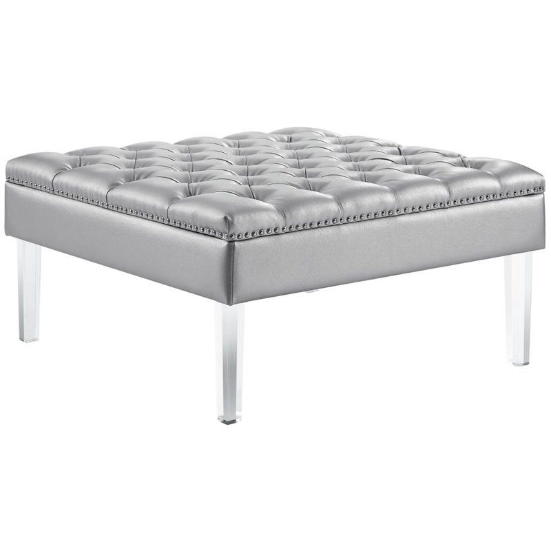 Well Known Silver Faux Leather Ottomans With Pull Tab Pertaining To Posh Luke Tufted Faux Leather Oversized Ottoman With Acrylic Legs In (View 6 of 10)