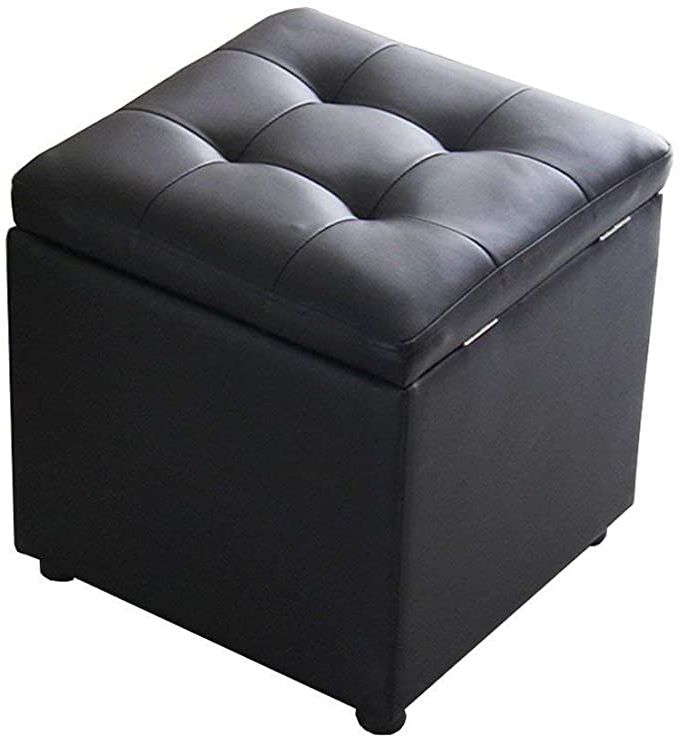 Well Liked Amazon: Ottoman Cube Footrest Seat, Faux Leather, Tufted, Ottoman Intended For Black Faux Leather Cube Ottomans (View 3 of 10)