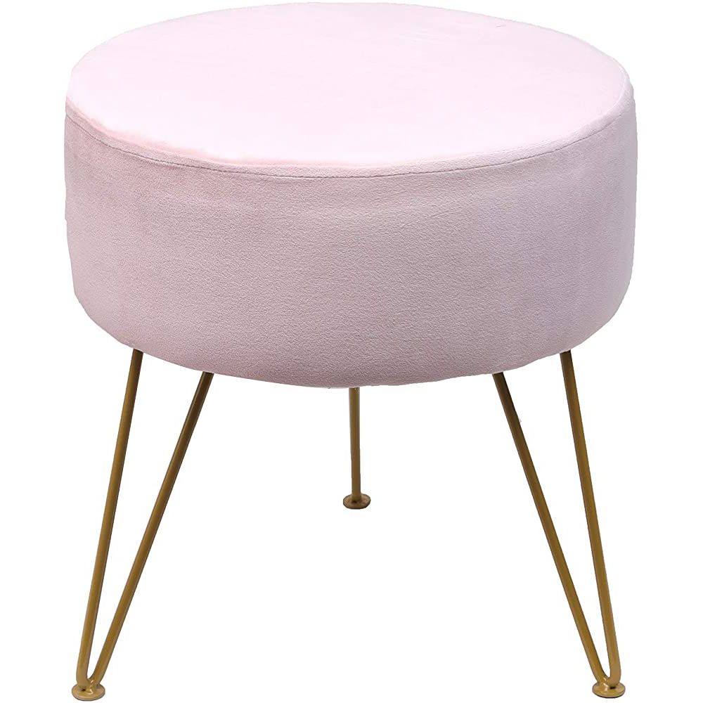 Well Liked Amazon: Ottoman Stool Modern Round Velvet Storage Ottoman Foot Rest Within Round Gold Faux Leather Ottomans With Pull Tab (View 10 of 10)