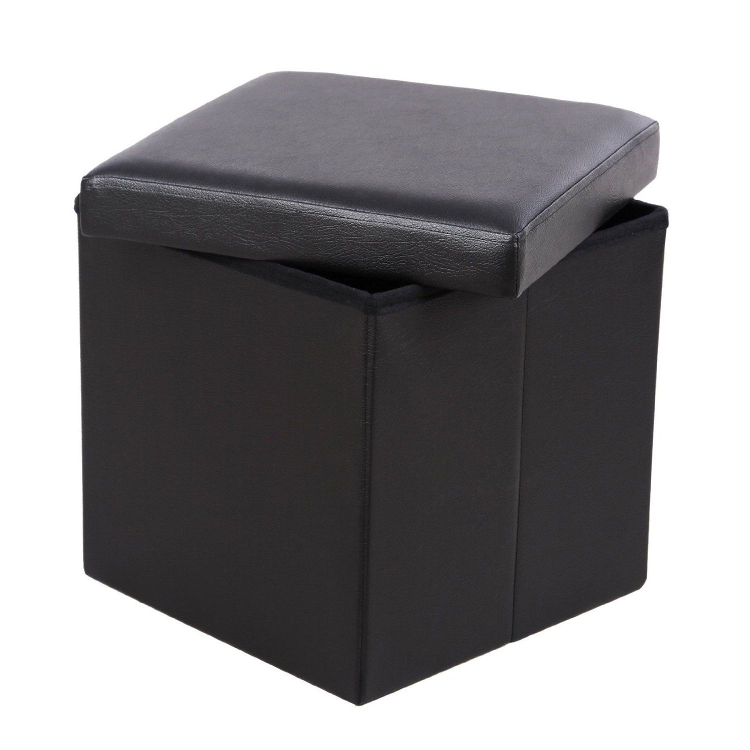 Well Liked Amazon – Songmics 15" Cube Faux Leather Folding Storage Ottoman For Black Faux Leather Cube Ottomans (View 8 of 10)