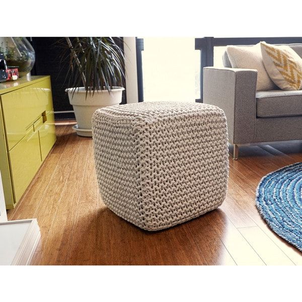 Well Liked Beige Cotton Pouf Ottomans Throughout Jani Beige Jute Pouf Square Cube Ottoman – Free Shipping Today (View 2 of 10)