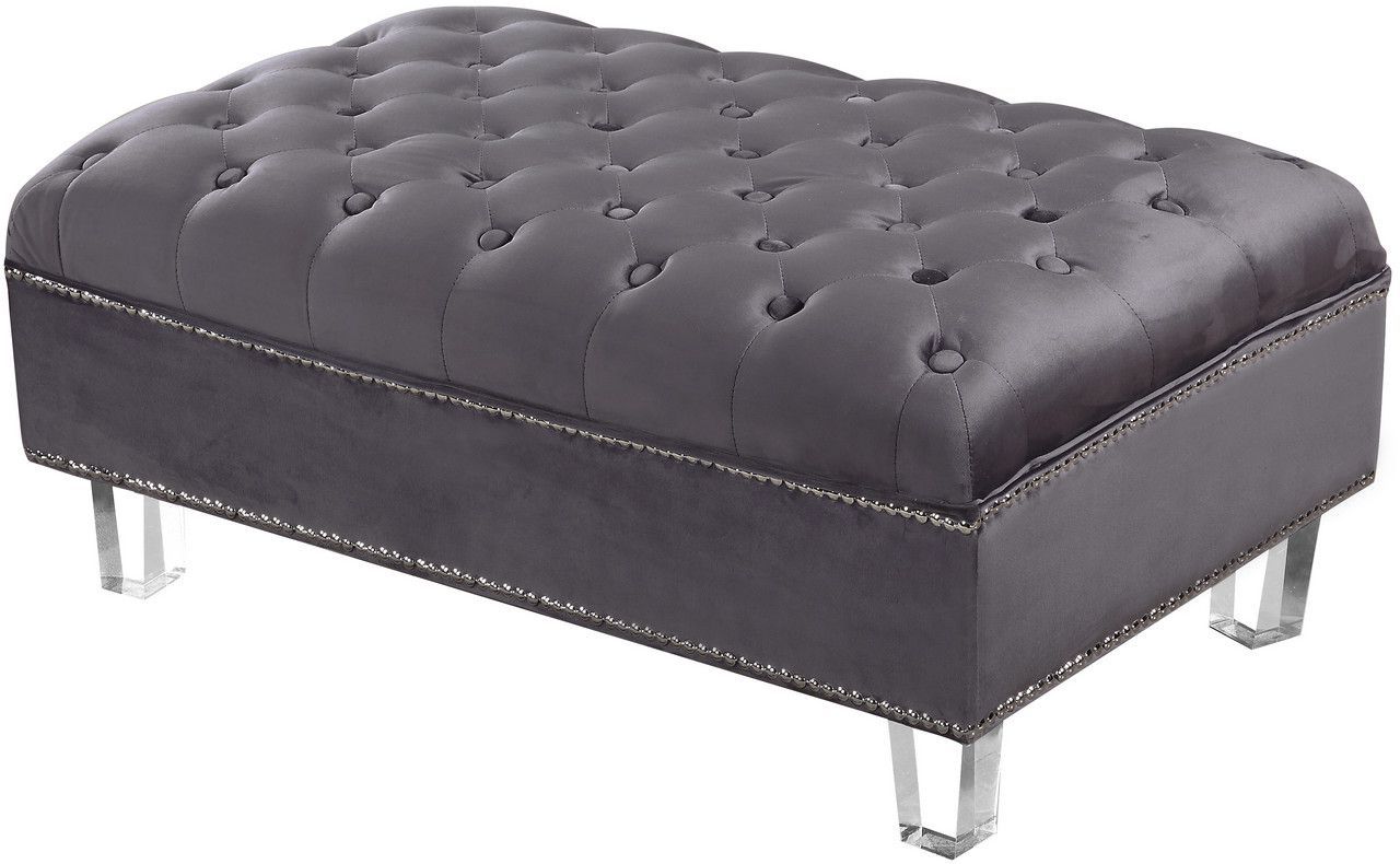 Well Liked Brown And Gray Button Tufted Ottomans In Maxim Modern Button Tufted Grey Velvet Ottoman With Silver Nailhead Trim (View 8 of 10)
