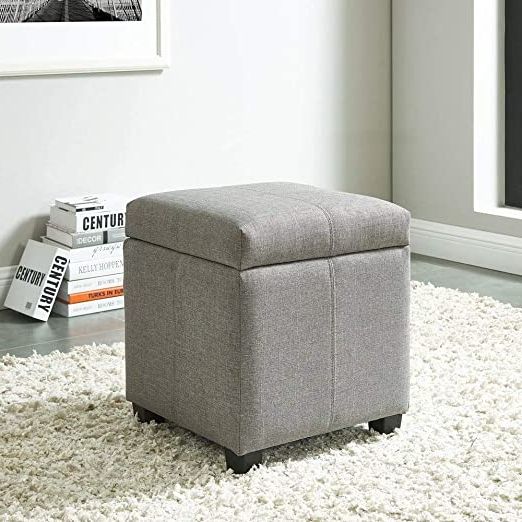 Well Liked Gray And Beige Solid Cube Pouf Ottomans Throughout Amazon: Luxurious Transitional Fabric Small Square Ottoman Bench (View 9 of 10)