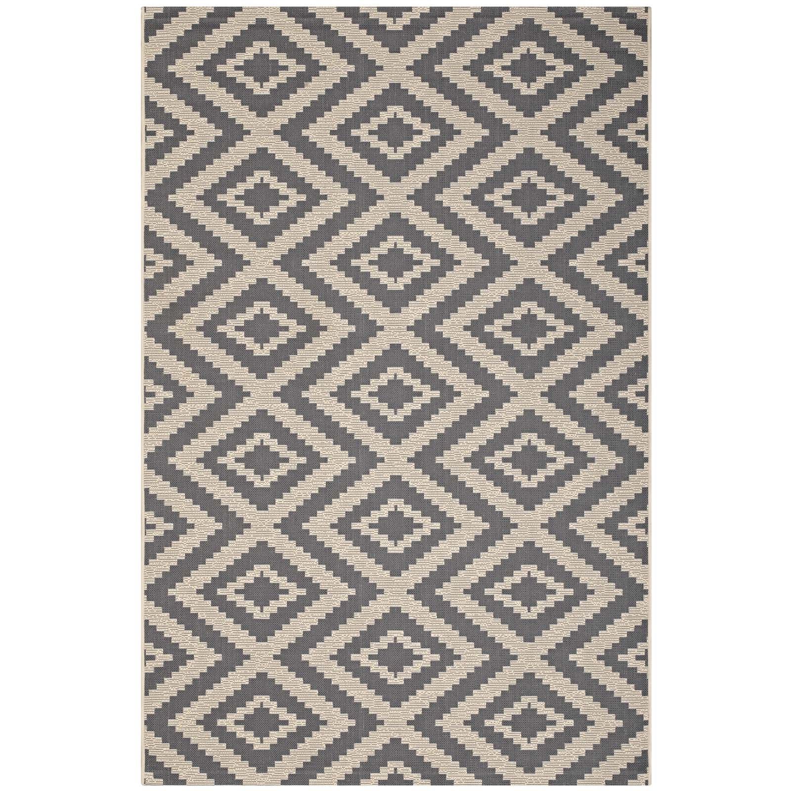 Well Liked Jagged Geometric Diamond Trellis 5x8 Indoor And Outdoor Area Rug In With Regard To Gray And Beige Trellis Cylinder Pouf Ottomans (View 10 of 10)