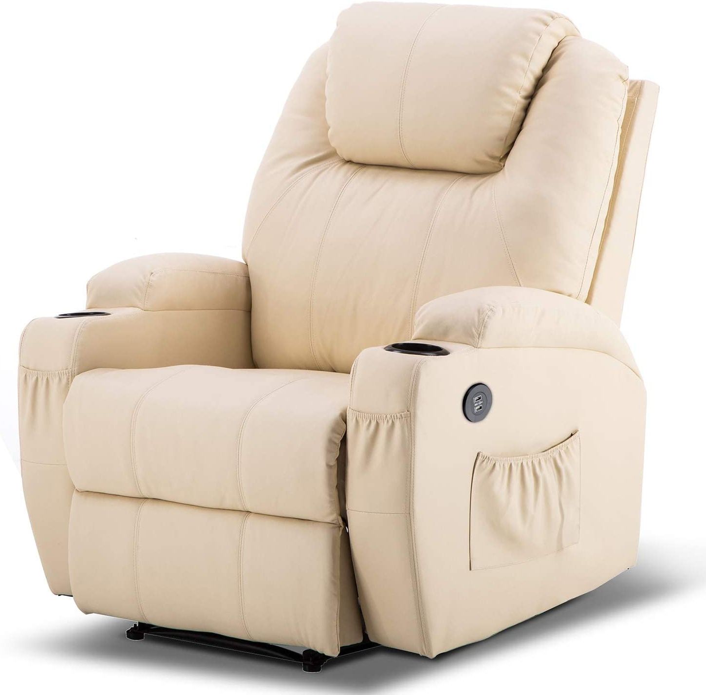 Well Liked Mcombo Electric Power Recliner Chair With Massage And Heat, 2 Positions In Black Faux Leather Usb Charging Ottomans (View 2 of 10)
