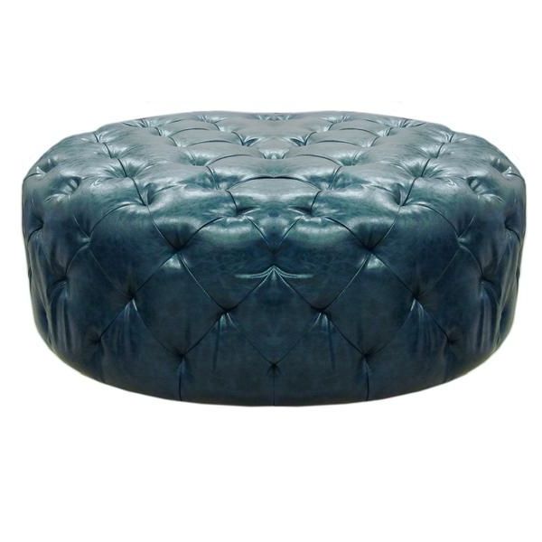 Well Liked Round Blue Faux Leather Ottomans With Pull Tab Within Buy Armen Living Victoria Ottoman In Ocean Blue Bonded Leather (View 2 of 10)