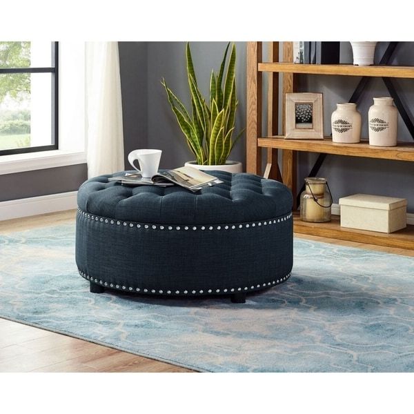 Well Liked Shop Freya Tufted Storage Ottoman – Dark Blue – On Sale – Overstock Inside Dark Blue And Navy Cotton Pouf Ottomans (View 10 of 10)