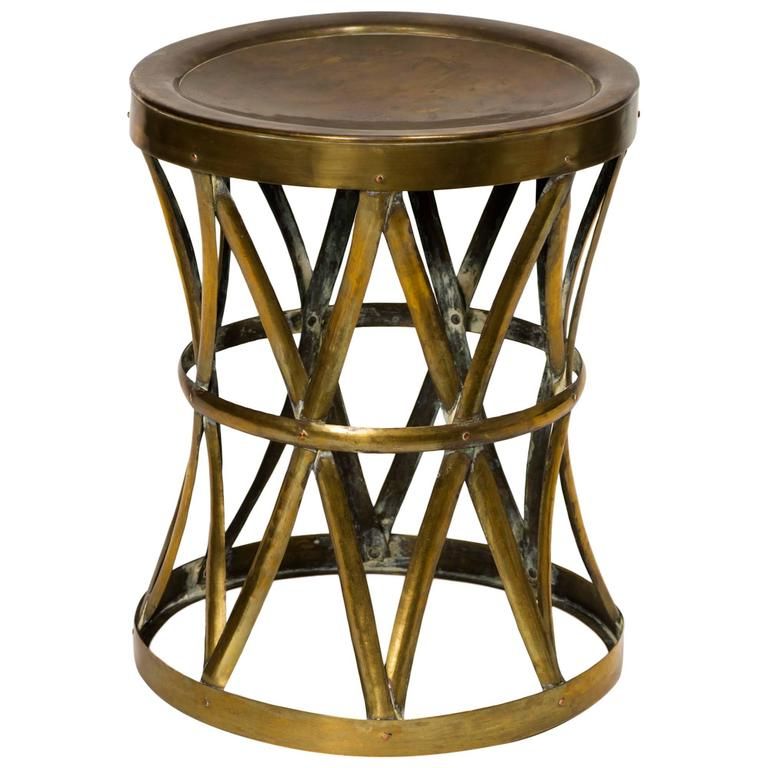 Well Liked White Antique Brass Stools For Vintage Brass Drum Stool/table At 1stdibs (View 1 of 10)