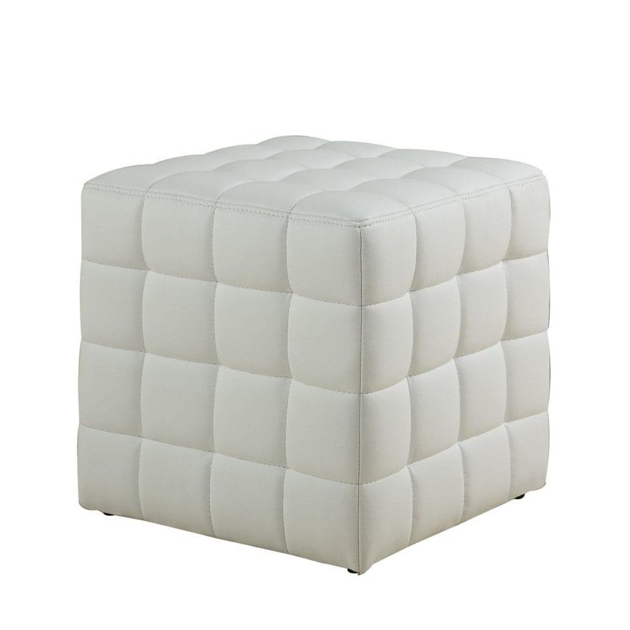 Well Liked White Wool Square Pouf Ottomans With Shop Monarch Specialties Modern White Faux Leather Square Ottoman At (View 7 of 10)