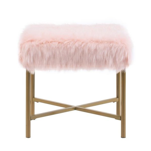 White Faux Fur And Gold Metal Ottomans Inside Preferred Square Faux Fur Upholstered Ottoman With Tubular Metal Legs And X Shape (View 9 of 10)