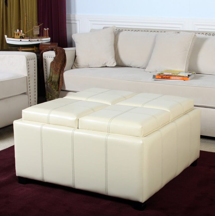 White Leather Ottoman Coffee Table Furniture (View 9 of 10)