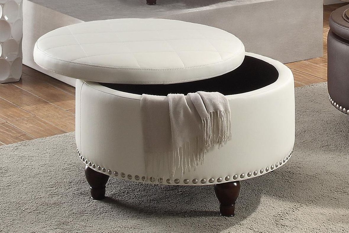 White Leather Ottoman – Steal A Sofa Furniture Outlet Los Angeles Ca In Most Recently Released Gold And White Leather Round Ottomans (View 6 of 10)