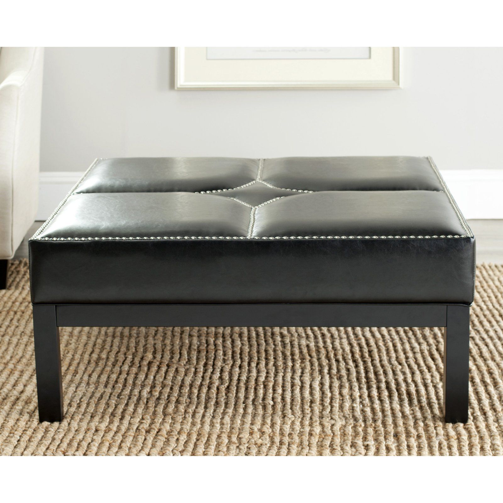 Widely Used Black White Leather Pouf Ottomans In Safavieh Terrence Leather Cocktail Ottoman – Walmart – Walmart (View 8 of 10)