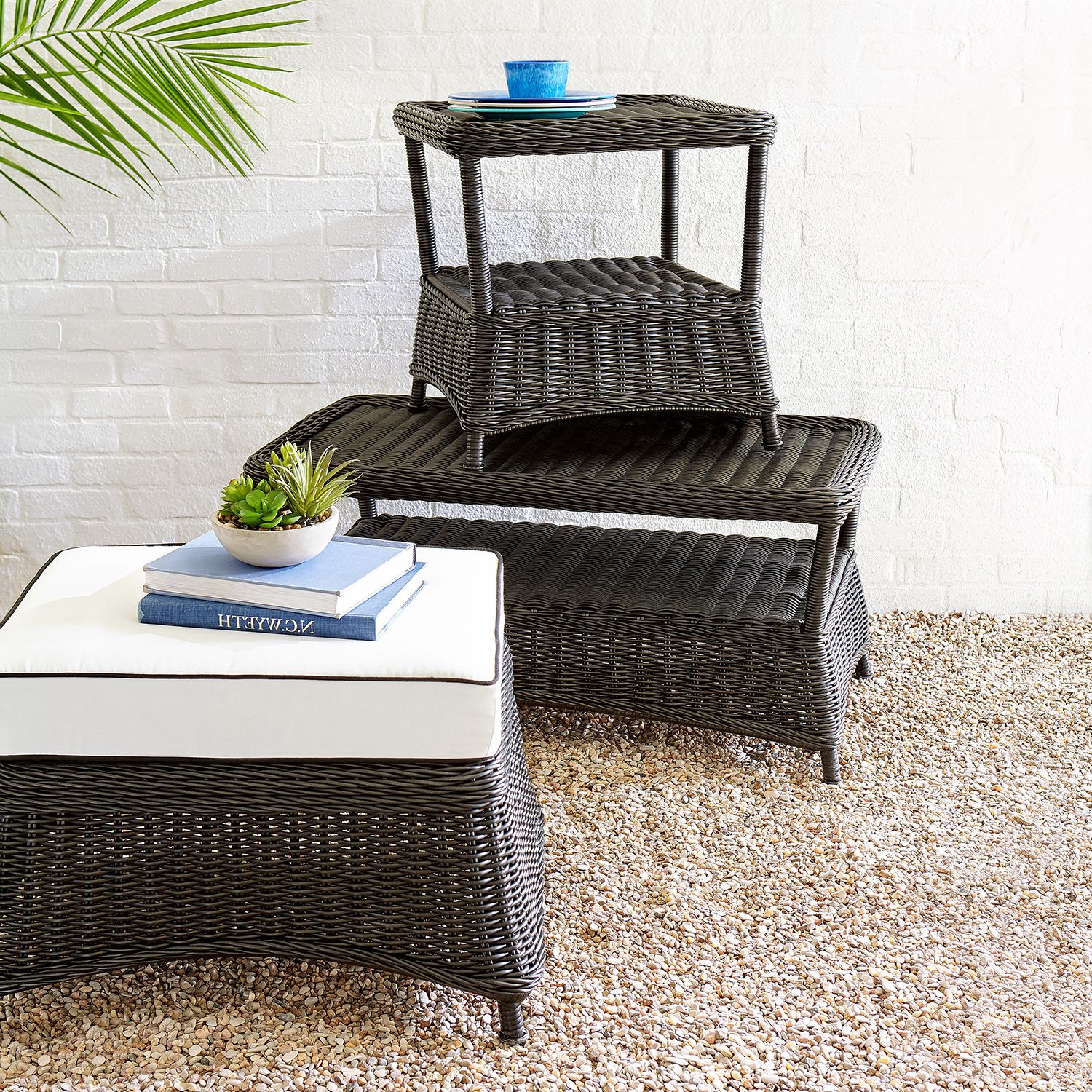 Widely Used Black Wicker Ottoman With Cushion – Pier1 Intended For Black And Off White Rattan Ottomans (View 8 of 10)