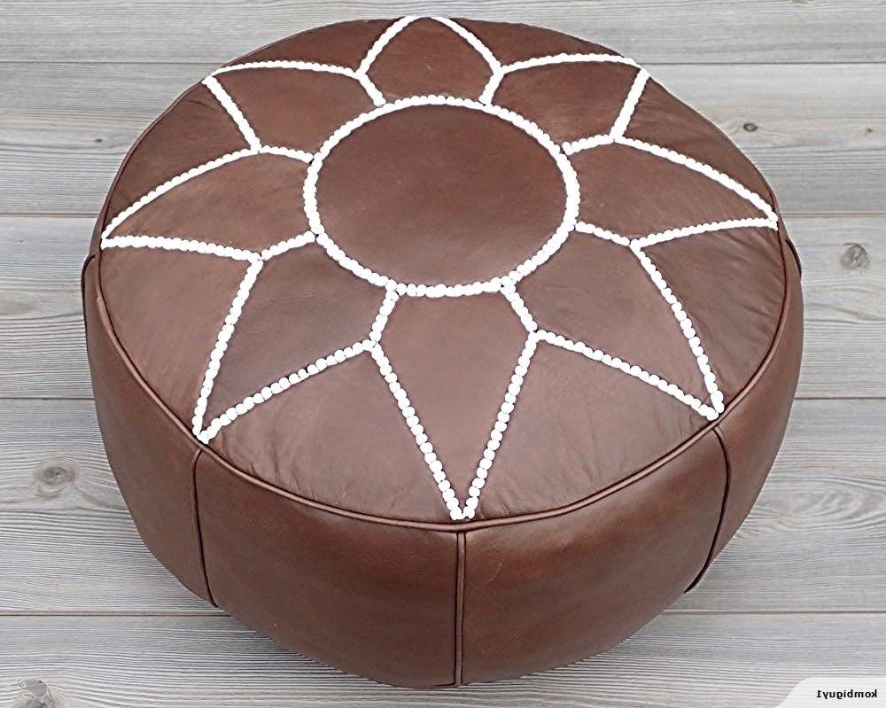 Widely Used Brown Leather Tan Canvas Pouf Ottomans With Moroccan Leather Footstool, Ottoman, Pouffe, Pouf – Rustic Brown (View 10 of 10)
