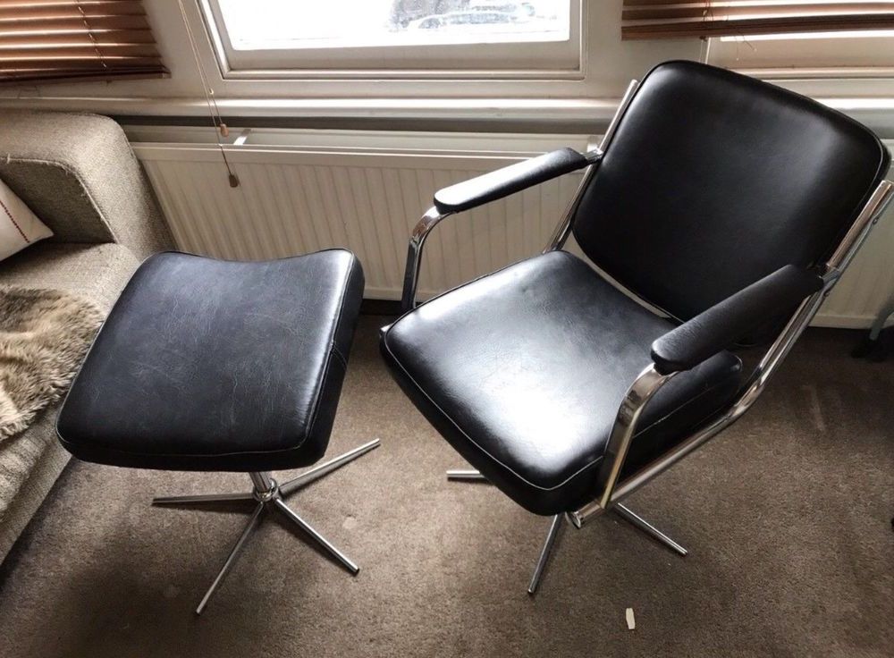 Widely Used Chrome Swivel Ottomans Intended For Retro Vintage Danish Faux Leather Chrome Swivel Lounge 70s 80s Chair (View 7 of 10)