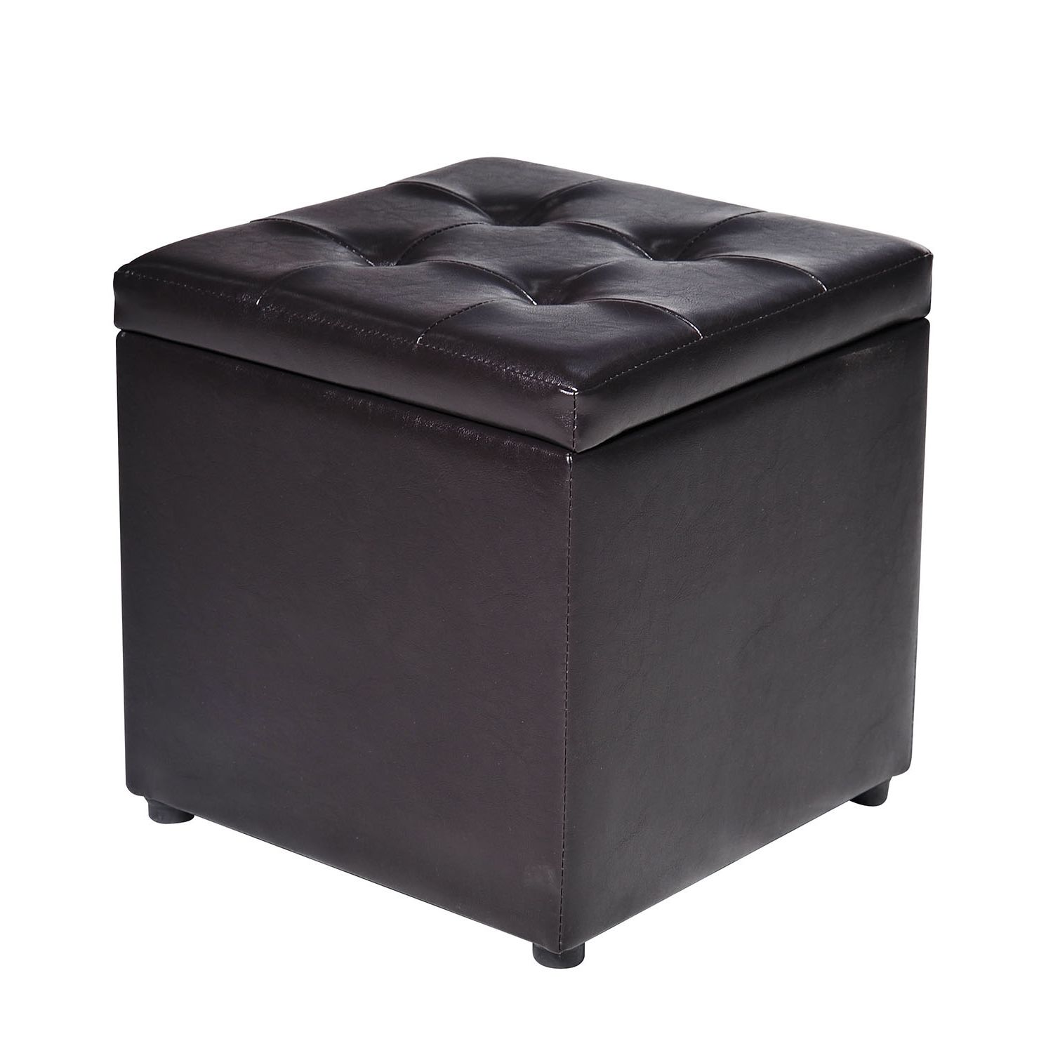 Widely Used Homcom Faux Leather Foot Stool Storage Ottoman – Black With Black Faux Leather Column Tufted Ottomans (View 5 of 10)