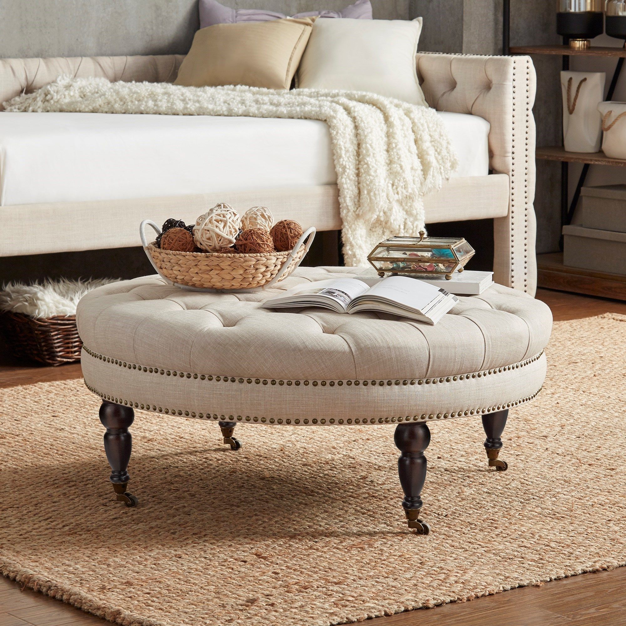 Widely Used Homelegance E208rd Traditional Round Tufted Bench Ottoman With Casters With Round Pouf Ottomans (View 10 of 10)