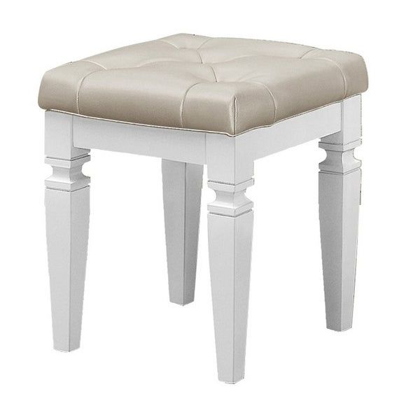Widely Used Leatherette Tufted Vanity Stool With Tapered Leg Support, Beige And Throughout White And Clear Acrylic Tufted Vanity Stools (View 10 of 10)
